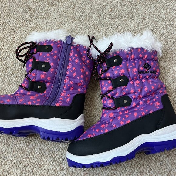 Dream pairs Purple Pink Flowers White Fur Cold Weather Winter Snow Boots Girls 4 - Picture 6 of 9